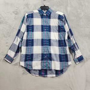 Vintage Company One Top Womens M Blue Pink Plaid Embroidered Button‎ Long Sleeve